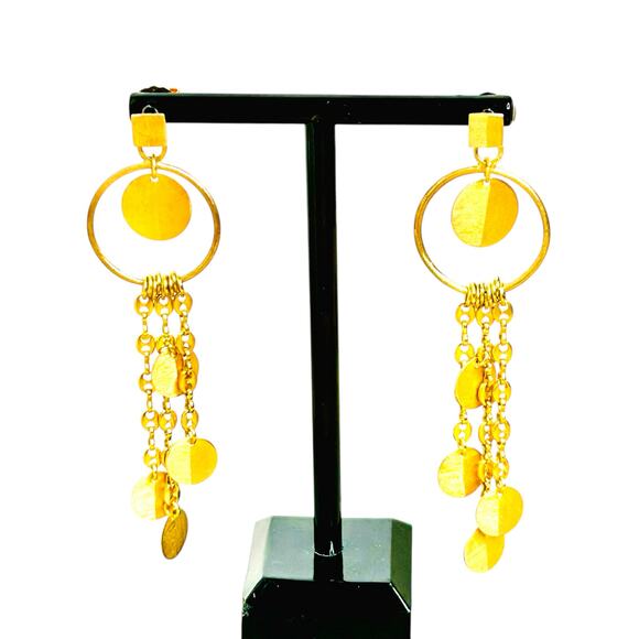 RL Brazil Gold Tone Long Dangle Discs Earrings - Picture 3 of 4